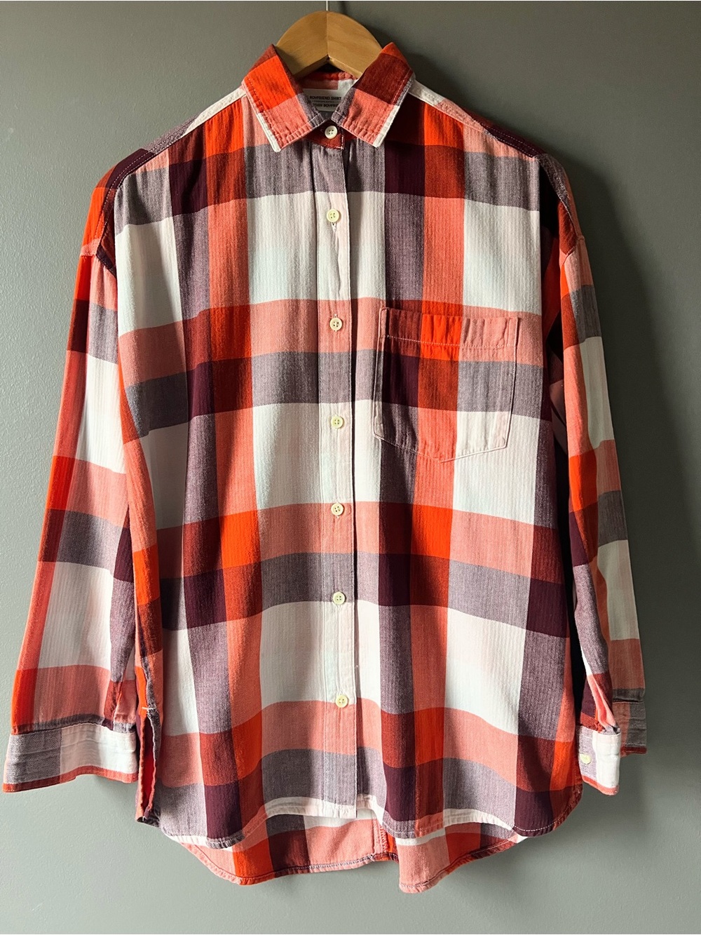 Old Navy The Boyfriend Rust & Cream Plaid Button-Up Shirt
